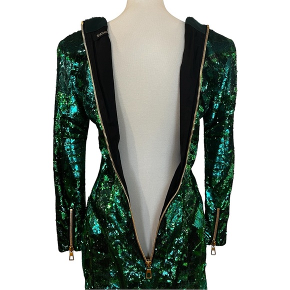 Balmain X H&M Emerald Green Sequin Mini Dress Size 8 - Picture 6 of 13